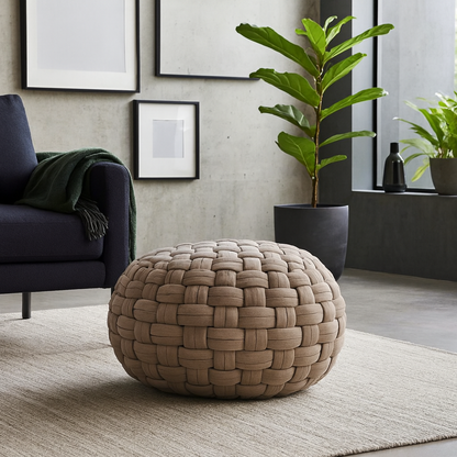Noto Tube Cream Cotton Hand Knitted Pouffe