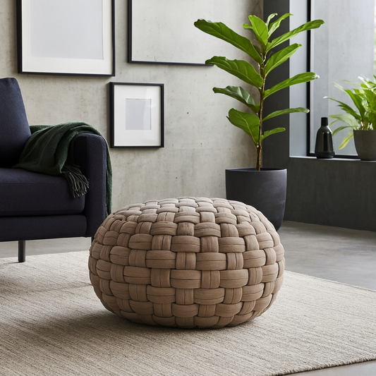 Noto Tube Cream Cotton Hand Knitted Pouffe