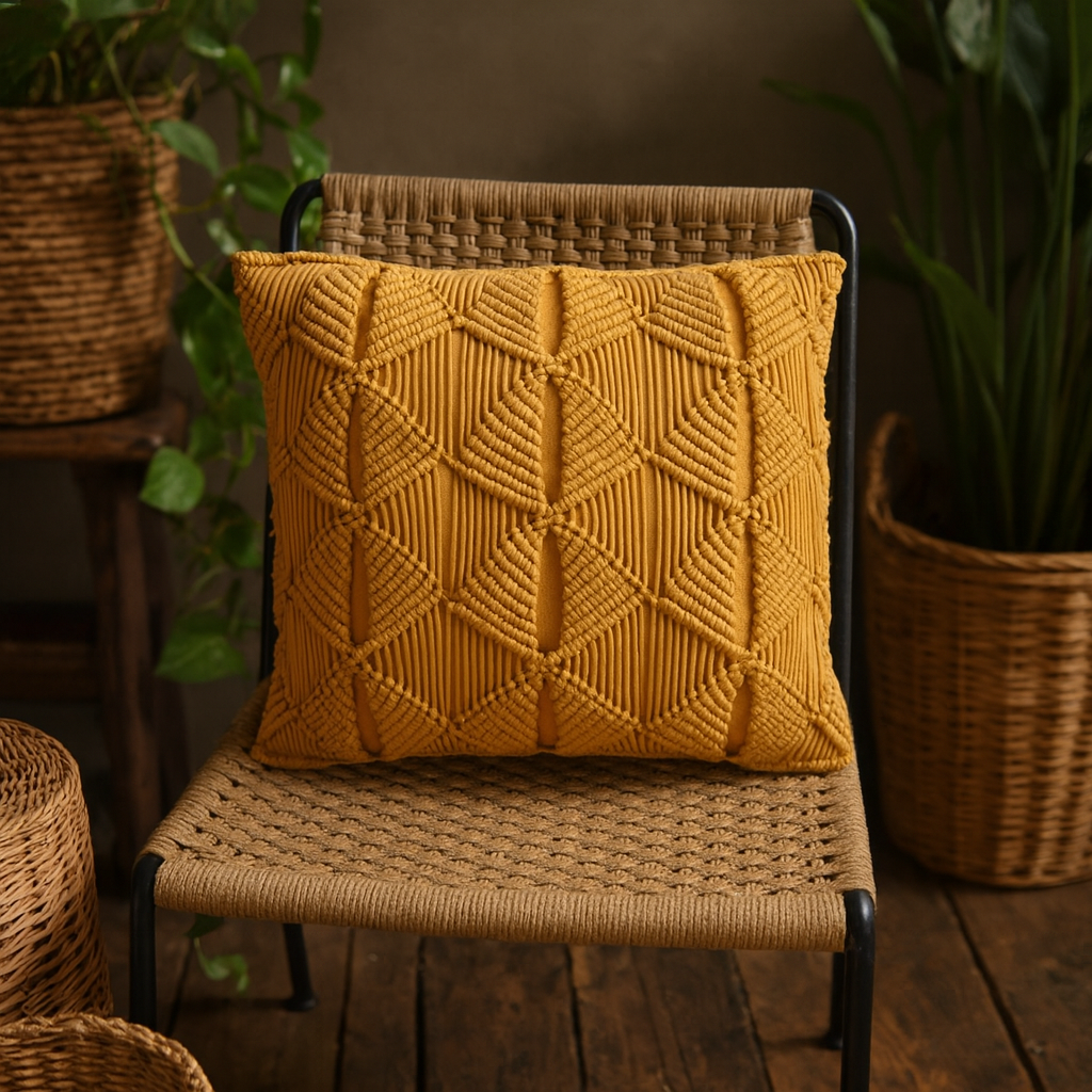 Set of 2 Rochefort Mustard Handwoven Cushion Covers
