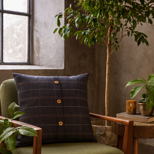 Set of 2 Quimper Pewter Cushions with Button Detail