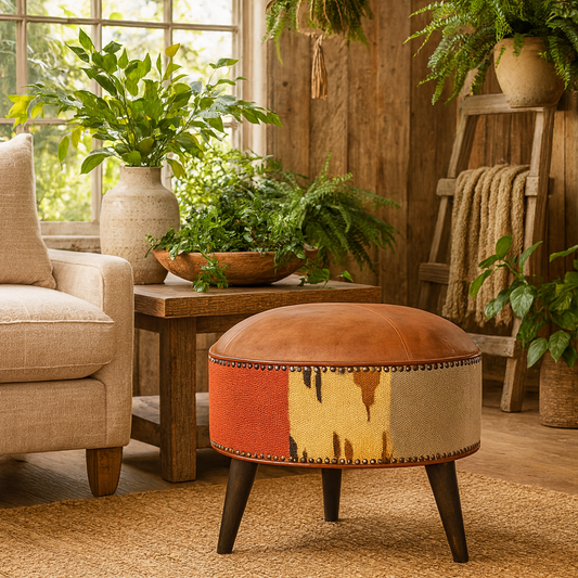 Positano Durrie and Buffalo Leather Footstool