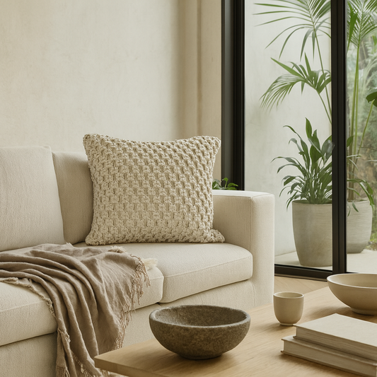 Set of 2 Riomaggiore Natural White Macrame Cushion Covers
