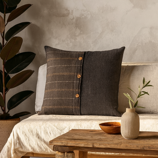 Set of 2 Quimper Pewter Cushion Covers with Button Detail
