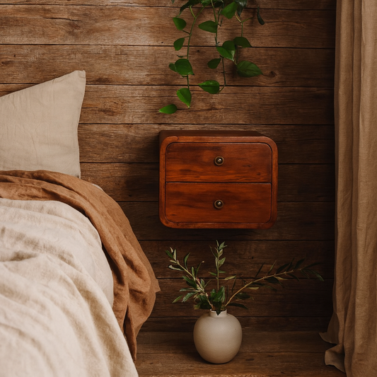 Kamala Floating Mini Chestnut Mango Wood Bedside Table 2 Drawers