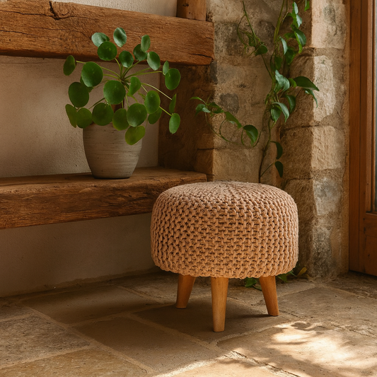 Mantua Beige Woven Round Footstool