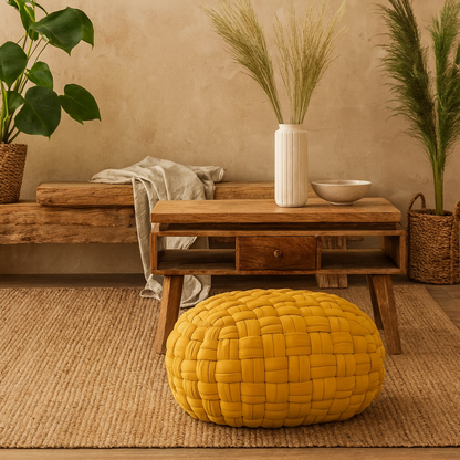 Lucca Yellow Mustard Cotton Weave Tube Pouffe