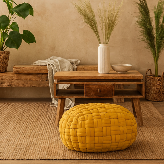 Lucca Yellow Mustard Cotton Weave Tube Pouffe