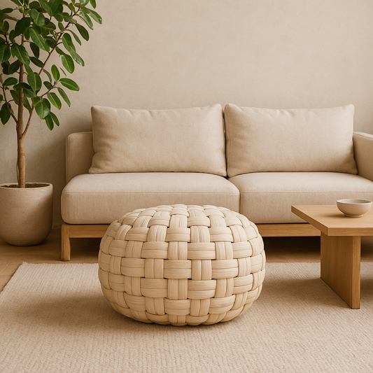 Lucca White Cotton Weave Tube Pouffe