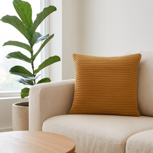 Set of 2 La Roque Ribbed Mustard Cotton Cushion