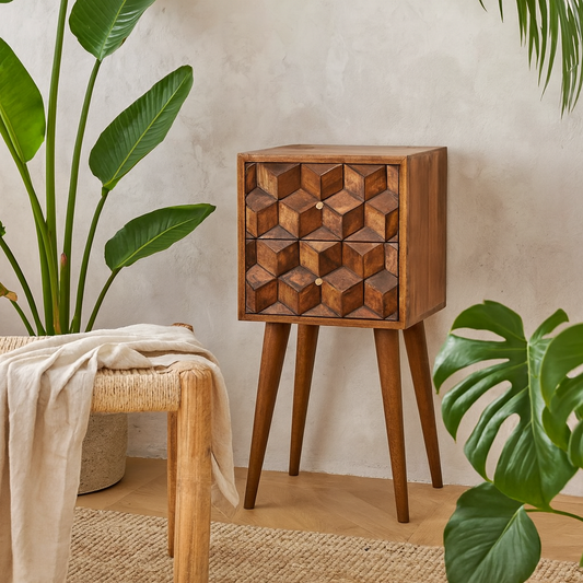 Banyuls Mini Cube Carved 2 Drawer Bedside Table