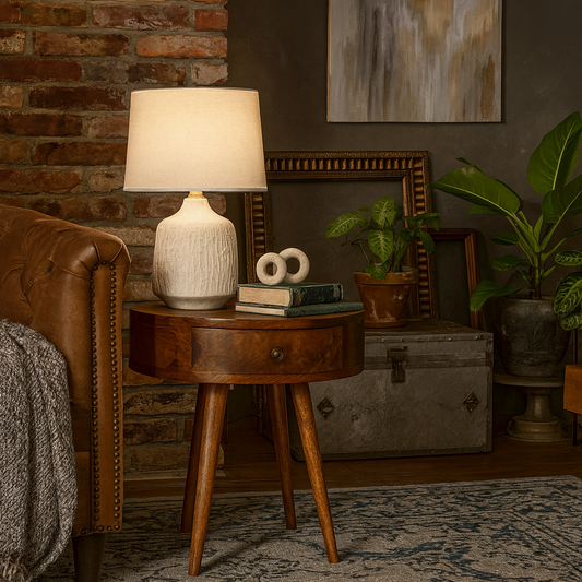 Collioure Chestnut Mango Wood Semi Circle Bedside Table with Drawer