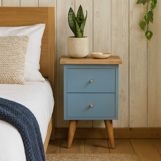 Sirmione Blue Hand Painted Mango Wood Bedside Table 2 Drawers
