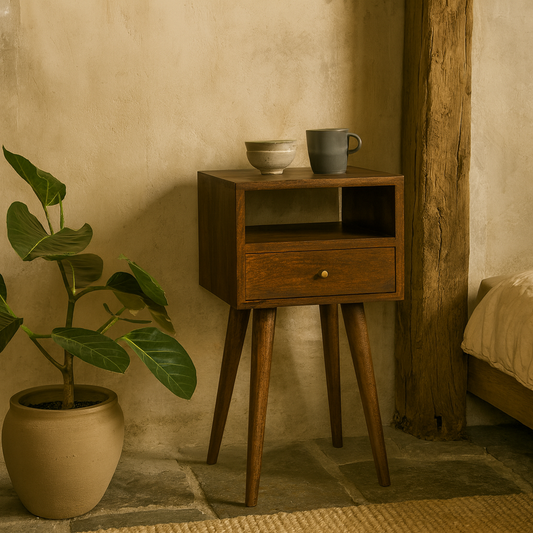 Olbia Mini Chestnut Mango Wood Bedside Table with Drawer