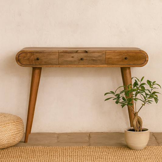 De Vence Oak Mango Wood Round Dressing Table 3 Drawers