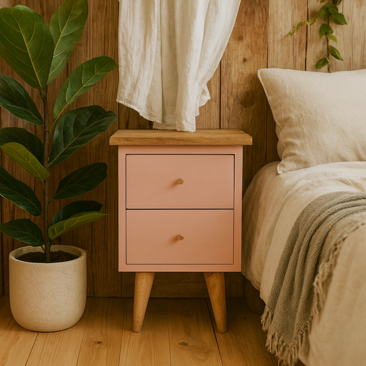 Wrotham Blush Pink Hand Painted Mango Wood Bedside Table