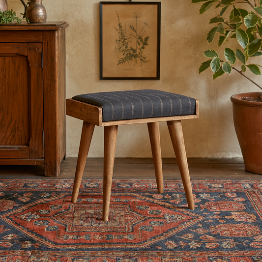 Taormina Pewter Tweed Mango Wood Tray Style Footstool