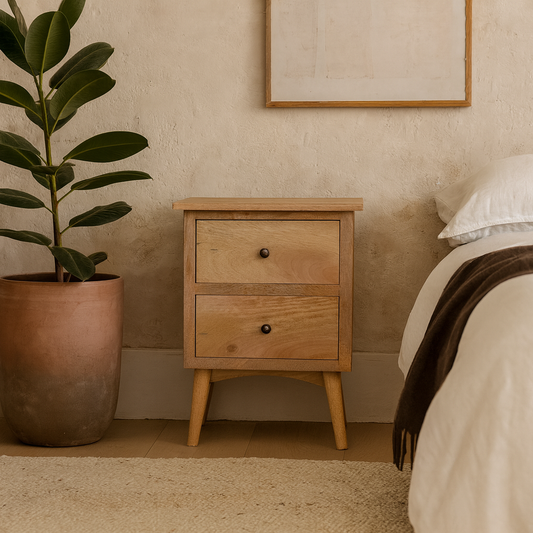 Neive Scandi Natural Mango Wood Bedside with 2 Drawers