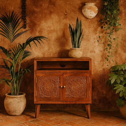 Talloires Antique Style Cabinet Entertainment TV Media Unit 2 Doors Open Shelf