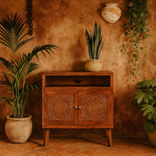 Talloires Antique Style Cabinet Entertainment TV Media Unit 2 Doors Open Shelf