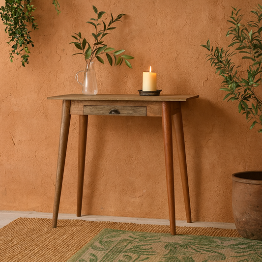 Grasse Mini Natural Mango Wood Scandi Writing Desk with Drawer
