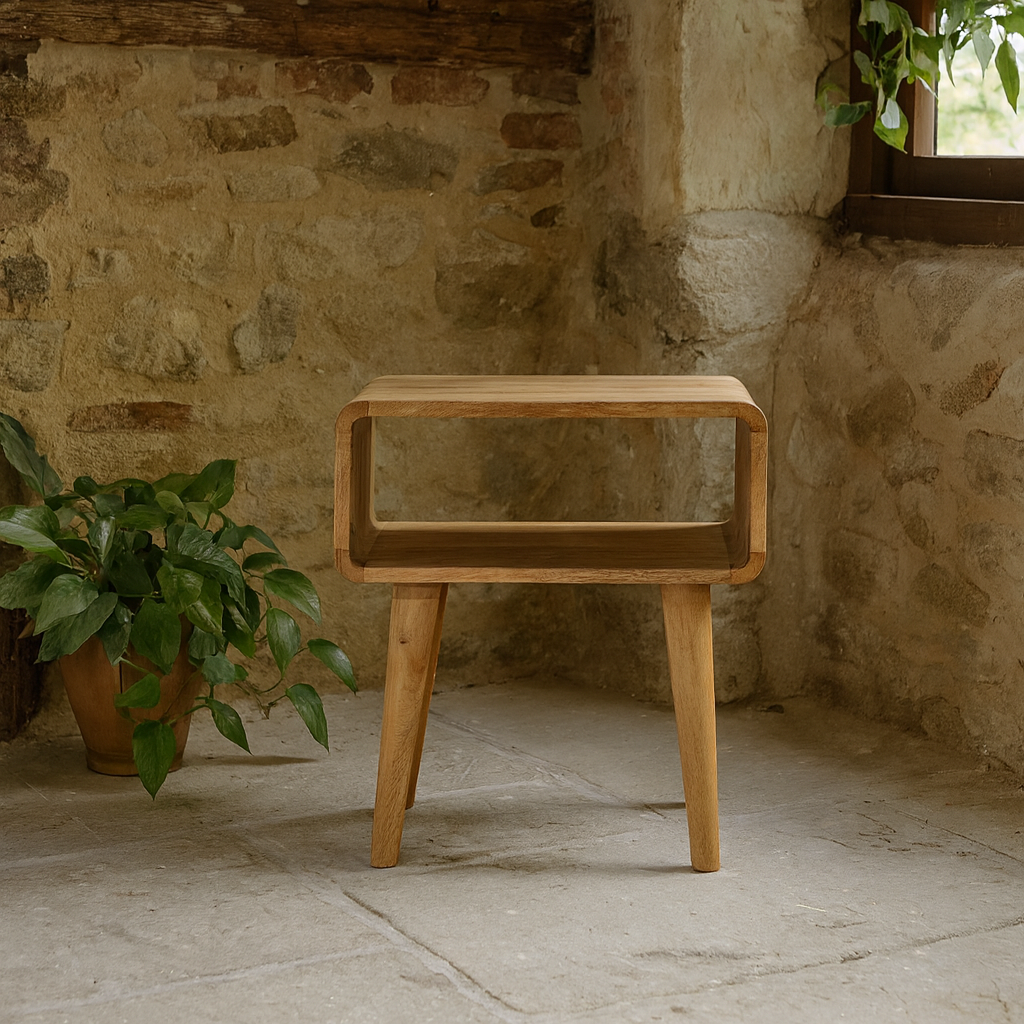 Tropea Curved Natural Mango Wood Open Shelf Bedside Table