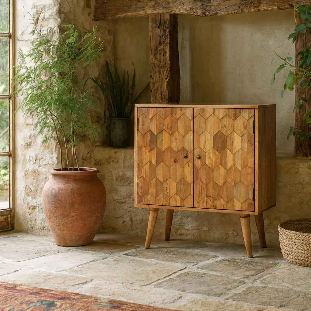 Otranto Pineapple Mango Wood Carved Cabinet 2 Drawers