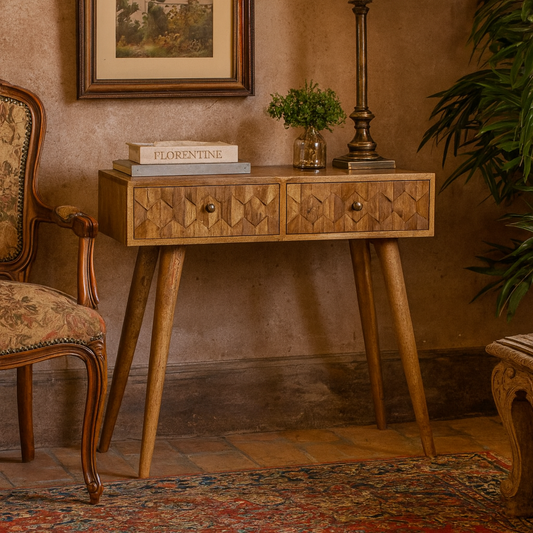 Otranto Pineapple Carved Mango Wood Console Table 2 Drawers