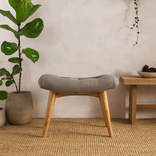 Trapani Curved Grey Tweed and Mango Wood Bench