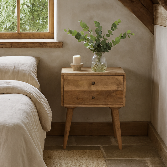 Civita Modern Natural Solid Mango Wood Bedside Table