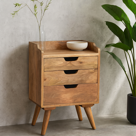 Bagnoregio Mango Wood 3 Drawer Bedside Table