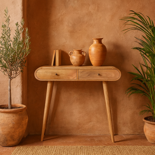 Florence Oval 2 Drawer Natural Mango Wood Console Table
