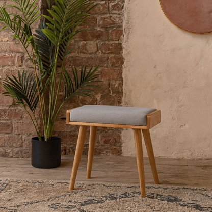 Modena Grey Tweed and Mango Wood Tray Style Footstool