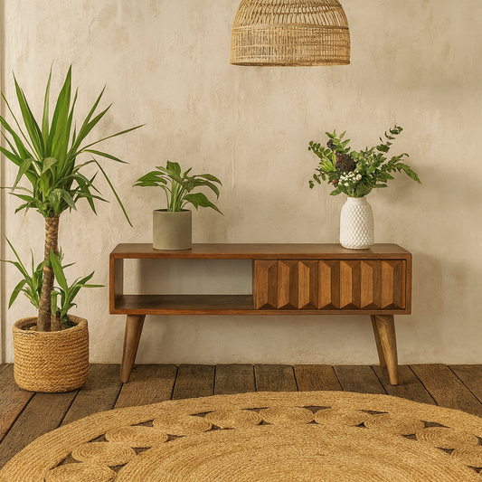 Rimini Chestnut Mango Wood Sliding Door TV Media Unit