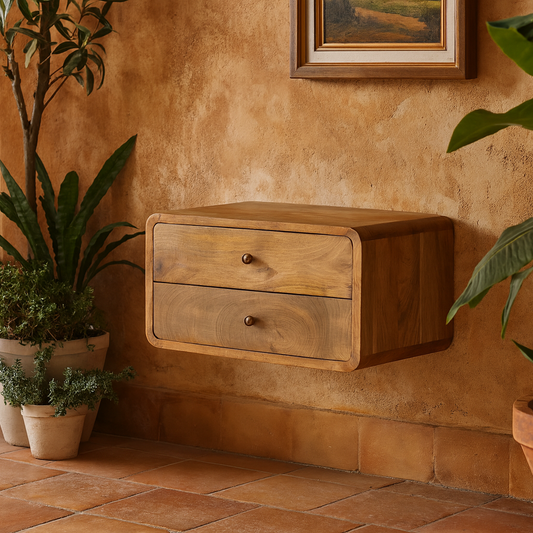 Gradara Natural Oak Mango Wood 2 Drawer Floating Bedside Table