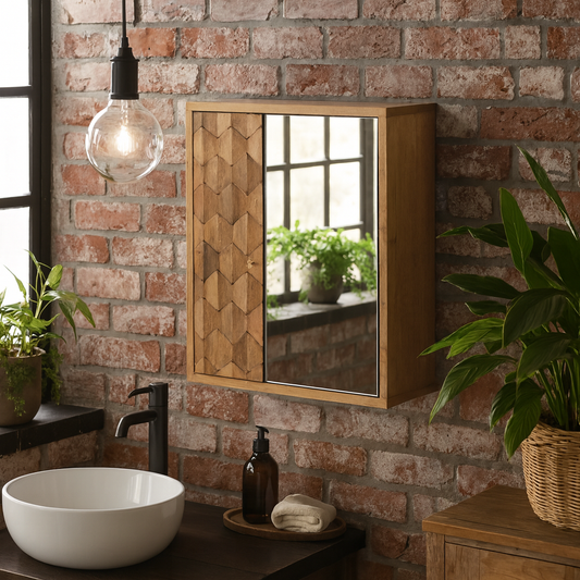 Otranto Pineapple Carved Mango Wood Mirror Cabinet