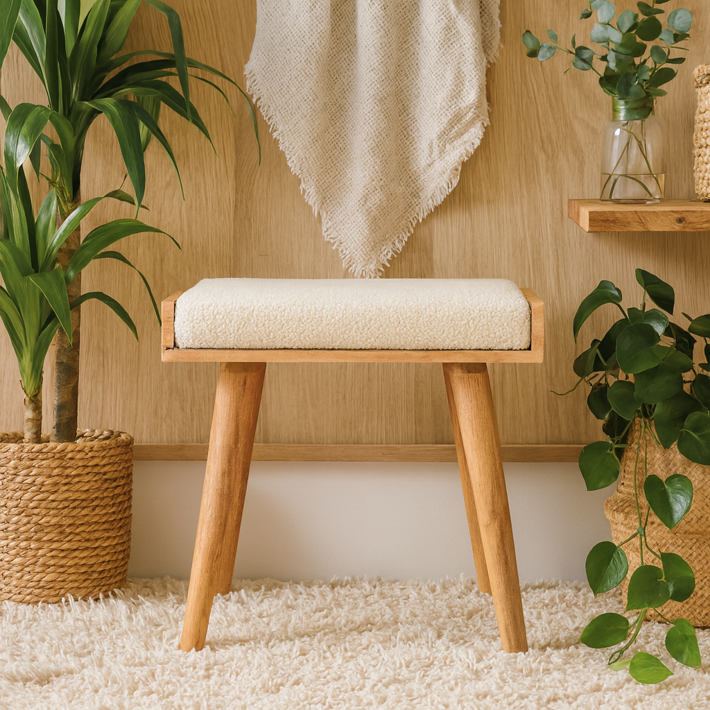 Kampong Boucle Cream Tray Style Footstool