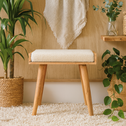 Kampong Boucle Cream Tray Style Footstool
