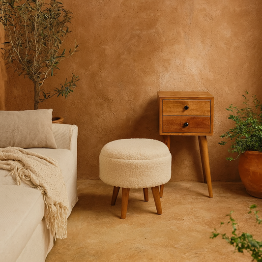Kampong Cream Boucle Rounded Footstool