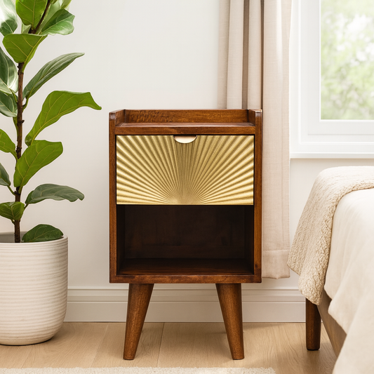 Bolzano Art Deco Mini Gold 1 Drawer Bedside Table Mango Wood