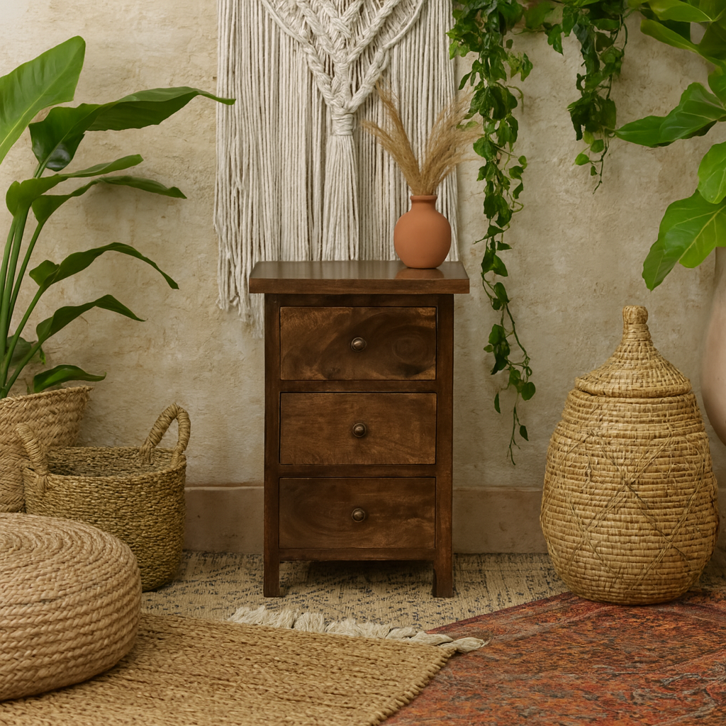 Grazzano Mini Classic Mango Wood Countryside Bedside Table 3 Drawers