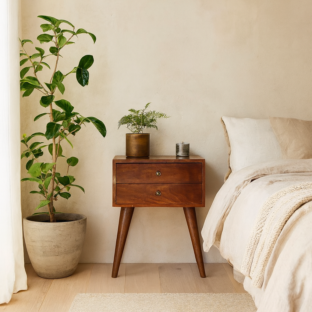 Chioggia Chestnut Mango Wood Modern Solid Wood Bedside Table 2 Drawers