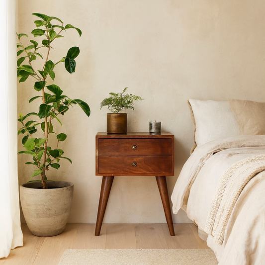 Chioggia Chestnut Mango Wood Modern Solid Wood Bedside Table 2 Drawers