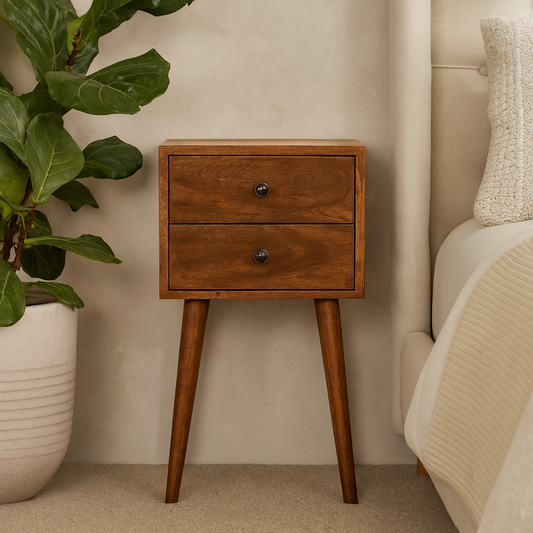 Olbia Mini 2 Drawer Chestnut Mango Wood Bedside Table 2 Drawers