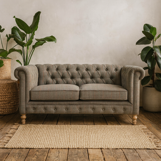 Capri Grey Multi Tweed 2 Seat Chesterfield Sofa