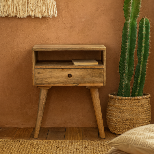 Modica Rustic Mango Wood Bedside Table with Open Slot