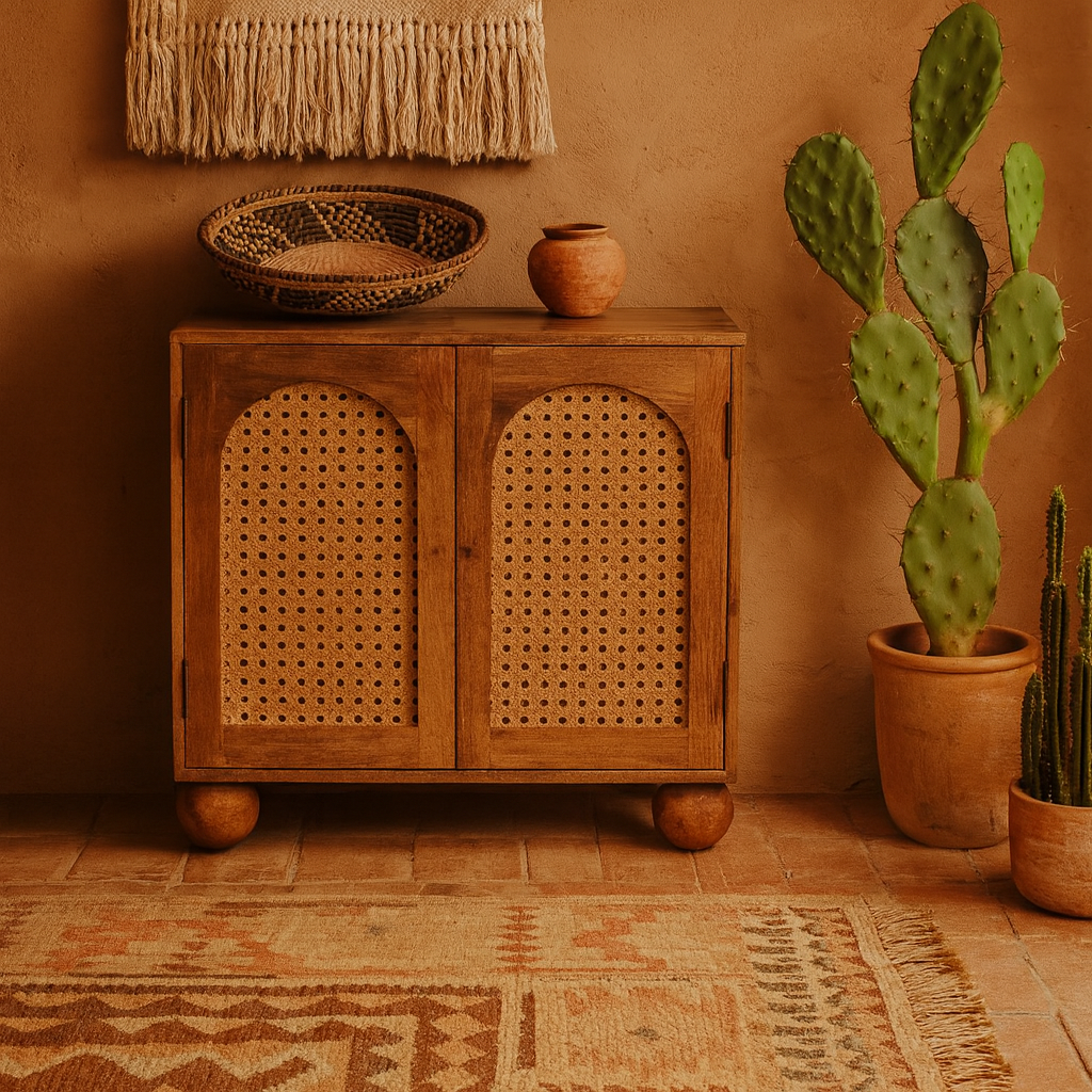 Puna 2 Door Rattan Ball Cabinet Mango Wood Ball Feet