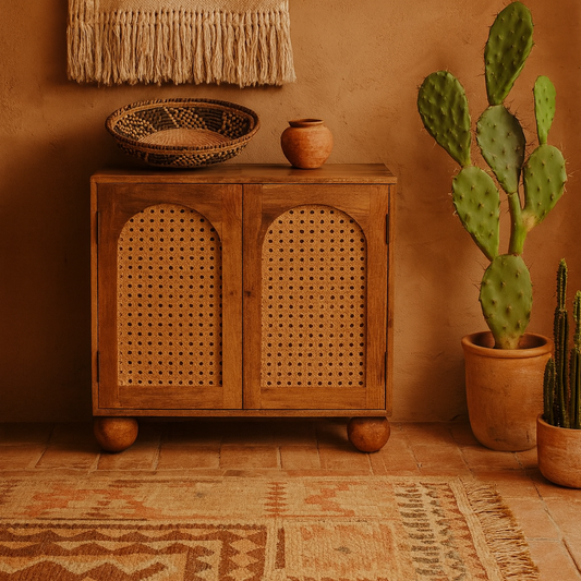 Puna 2 Door Rattan Ball Cabinet Mango Wood Ball Feet