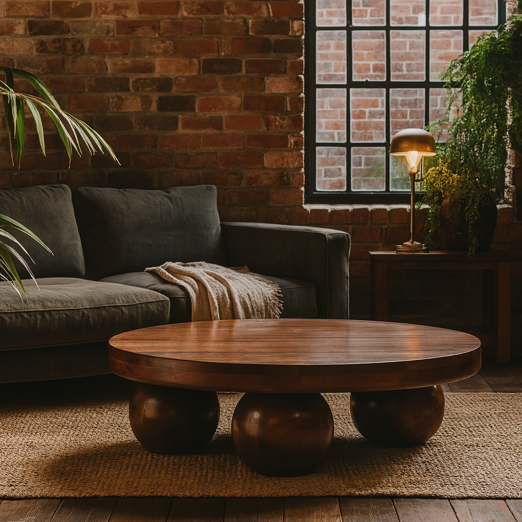 Reims Chestnut Mango Wood Ball Feet Round Coffee Table