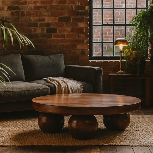 Reims Chestnut Mango Wood Ball Feet Round Coffee Table