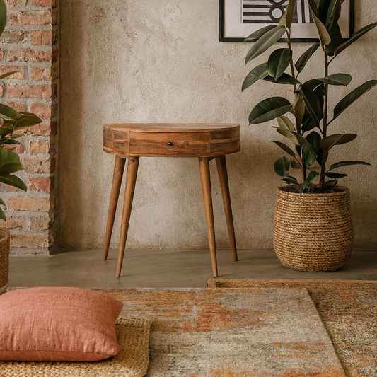 Ischia Oak Mango Wood Curved Console Table with Drawer
